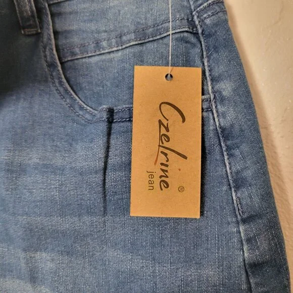 Czelrine Womens Blue Stretch Denim Pencil Skirt XXL With Button & Zip Closure - Picture 6 of 7